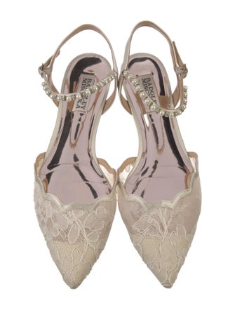 Badgley Mischka Faux Pearl Accents Mesh Flats