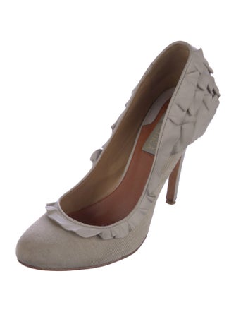 Badgley Mischka Canvas Ruffle Embellishment Pumps