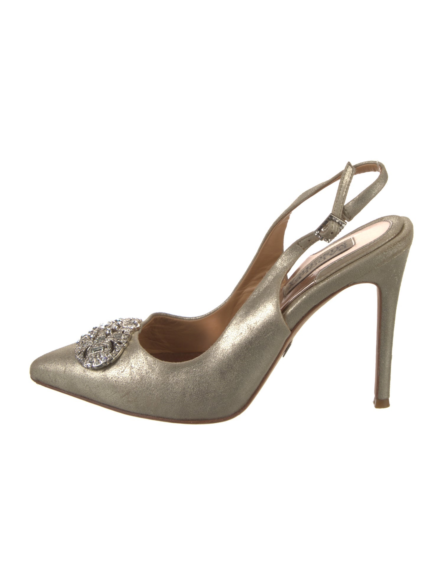 Badgley Mischka Leather Crystal Embellishments Slingback Pumps