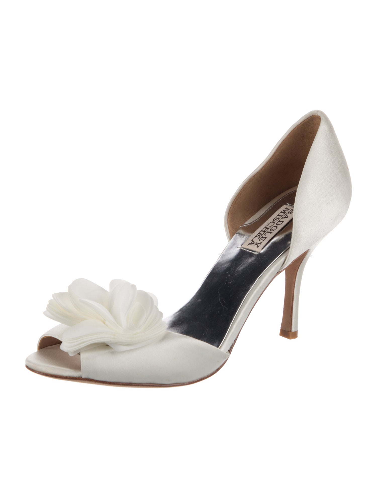 Badgley Mischka Satin Ruffle Embellishment D'Orsay Pumps