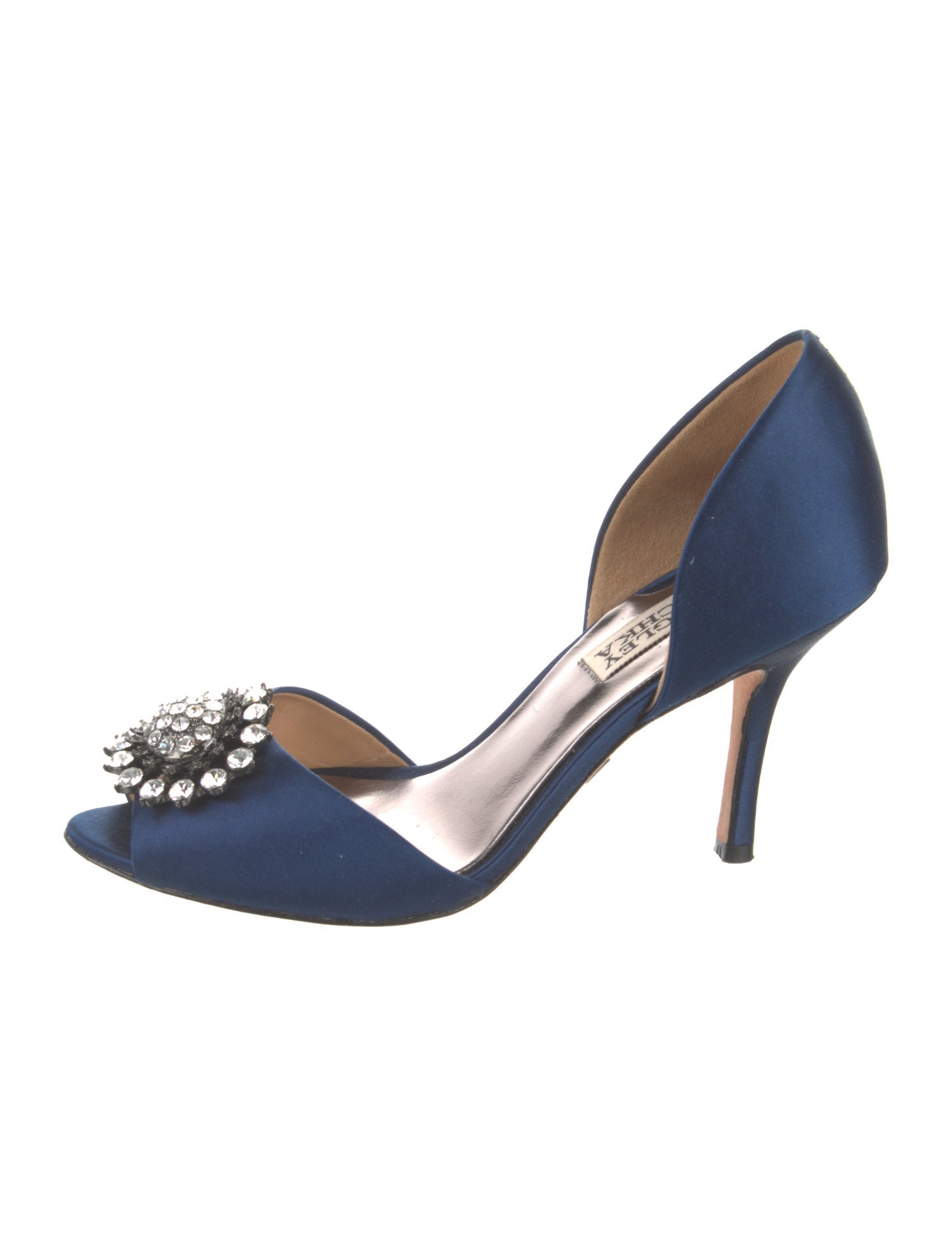Badgley Mischka Satin Crystal Embellishments D'Orsay Pumps