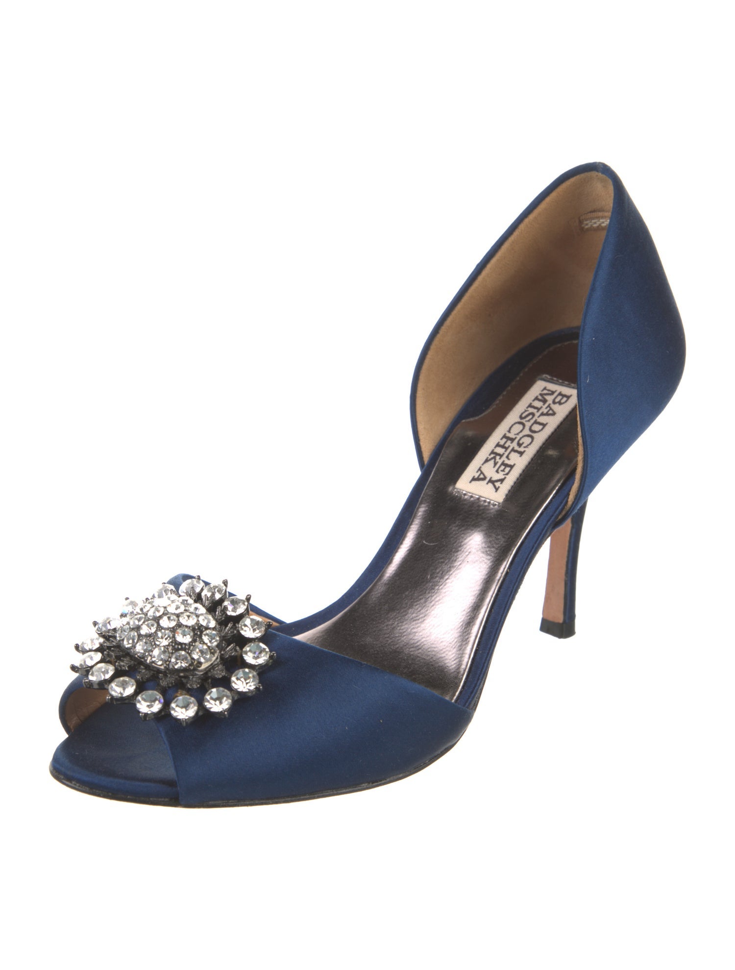Badgley Mischka Satin Crystal Embellishments D'Orsay Pumps