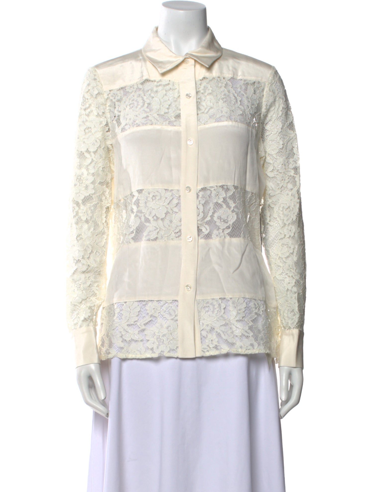 Badgley Mischka Silk Lace Pattern Button-Up Top w/ Tags