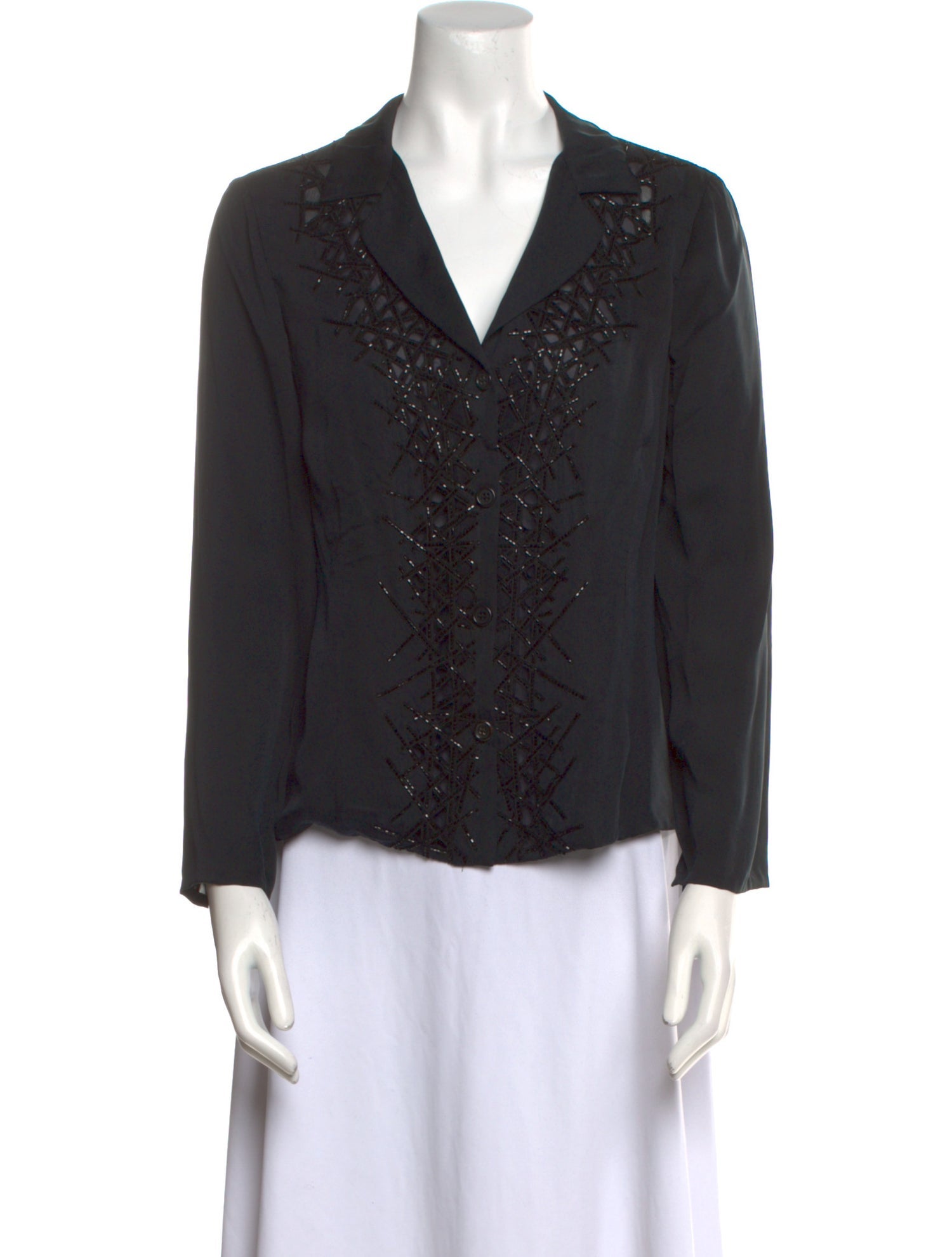 Badgley Mischka V-Neck Long Sleeve Button-Up Top