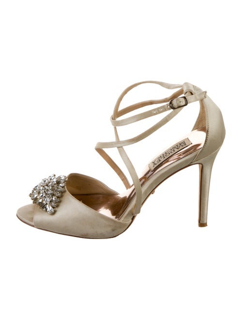 Badgley Mischka Satin Crystal Embellishments T-Strap Pumps