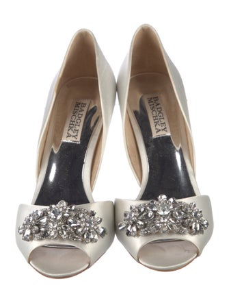 Badgley Mischka Satin Crystal Embellishments D'Orsay Pumps