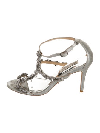 Badgley Mischka Suede Crystal Embellishments T-Strap Sandals