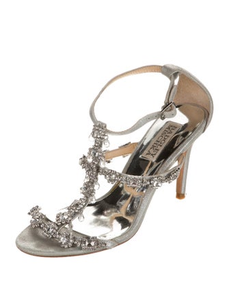Badgley Mischka Suede Crystal Embellishments T-Strap Sandals