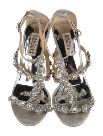 Badgley Mischka Suede Crystal Embellishments T-Strap Sandals