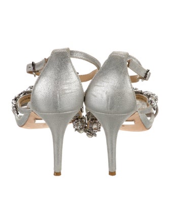 Badgley Mischka Suede Crystal Embellishments T-Strap Sandals