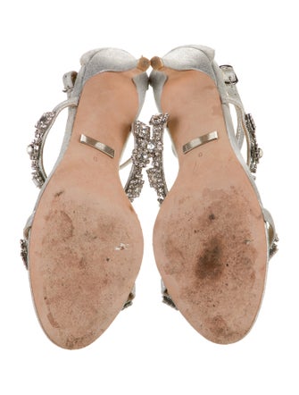 Badgley Mischka Suede Crystal Embellishments T-Strap Sandals