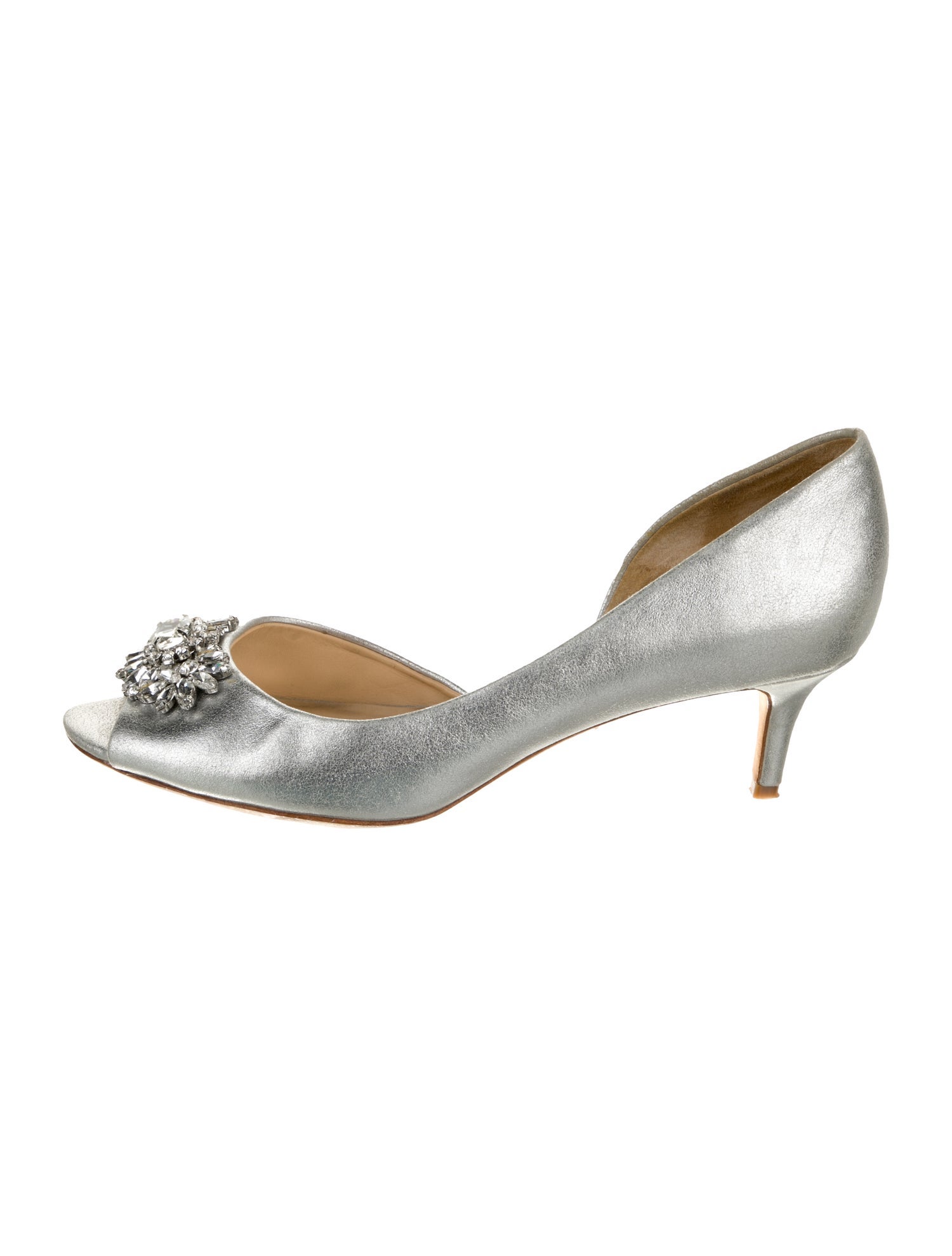 Badgley Mischka Leather Crystal Embellishments D'Orsay Pumps