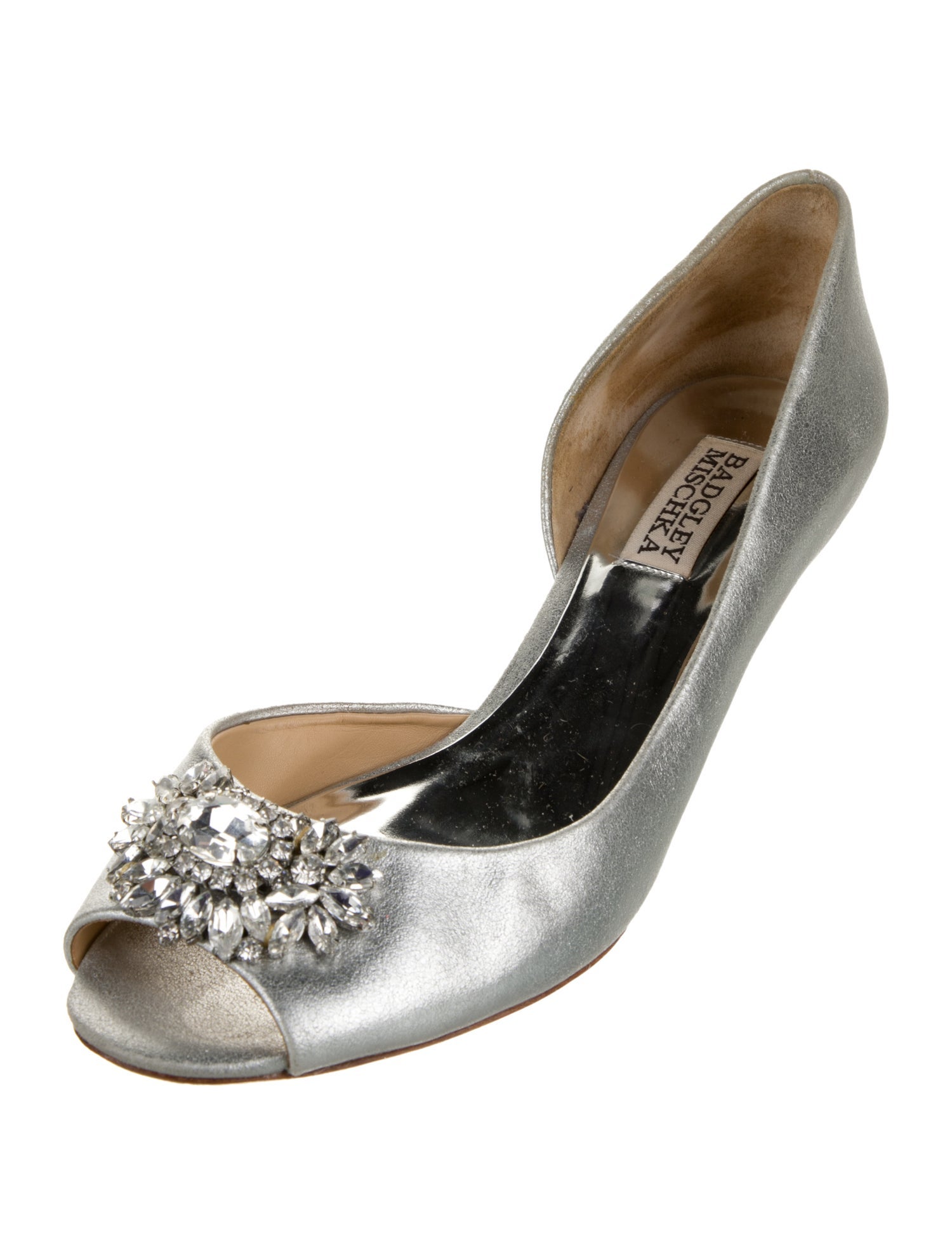Badgley Mischka Leather Crystal Embellishments D'Orsay Pumps