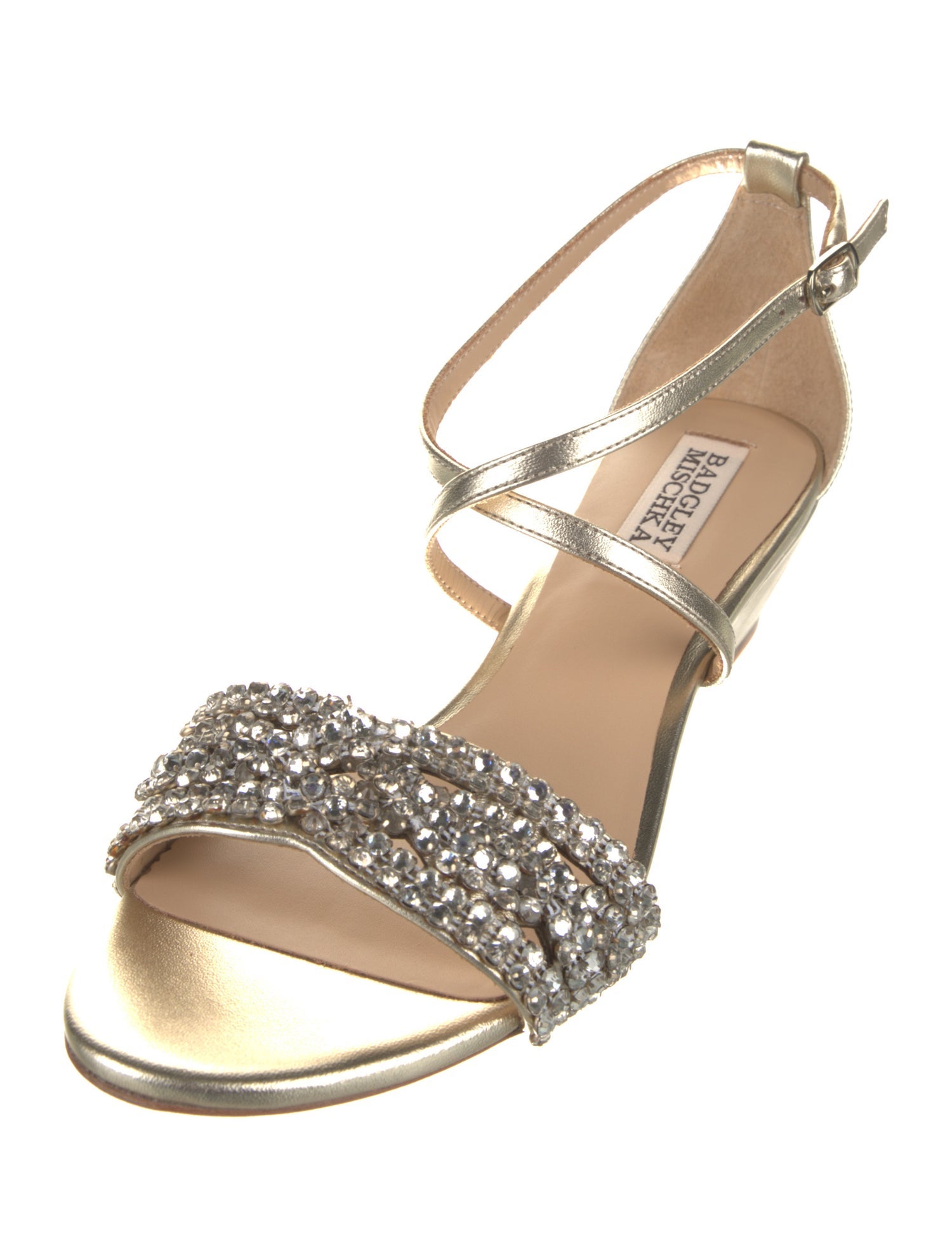 Badgley Mischka Leather Crystal Embellishments Sandals