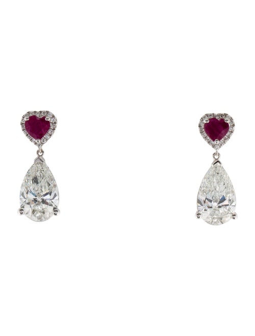 Badgley Mischka 14K 3.10ctw Lab-Grown Diamond & Ruby Drop Earrings