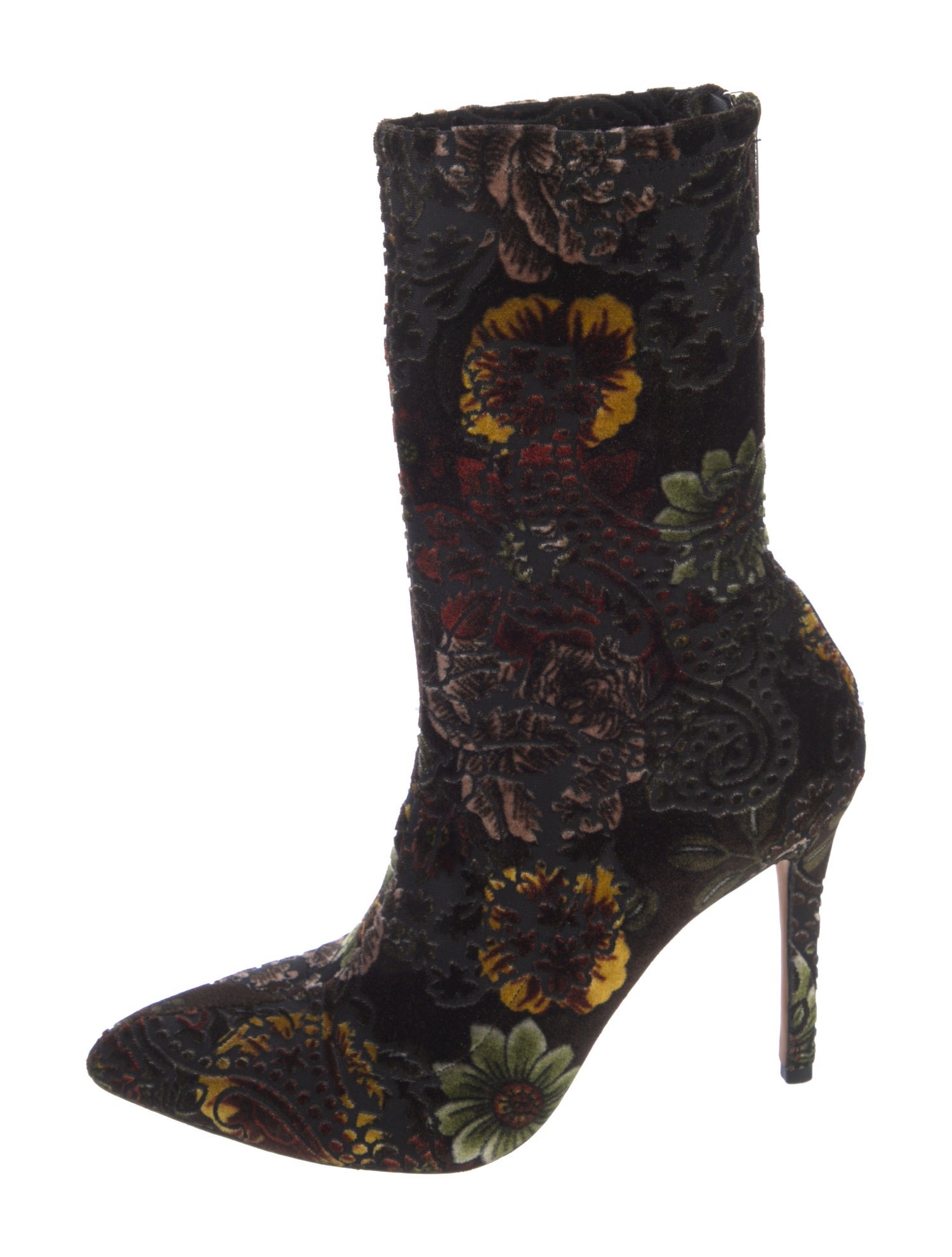 Badgley Mischka Velvet Floral Print Sock Boots