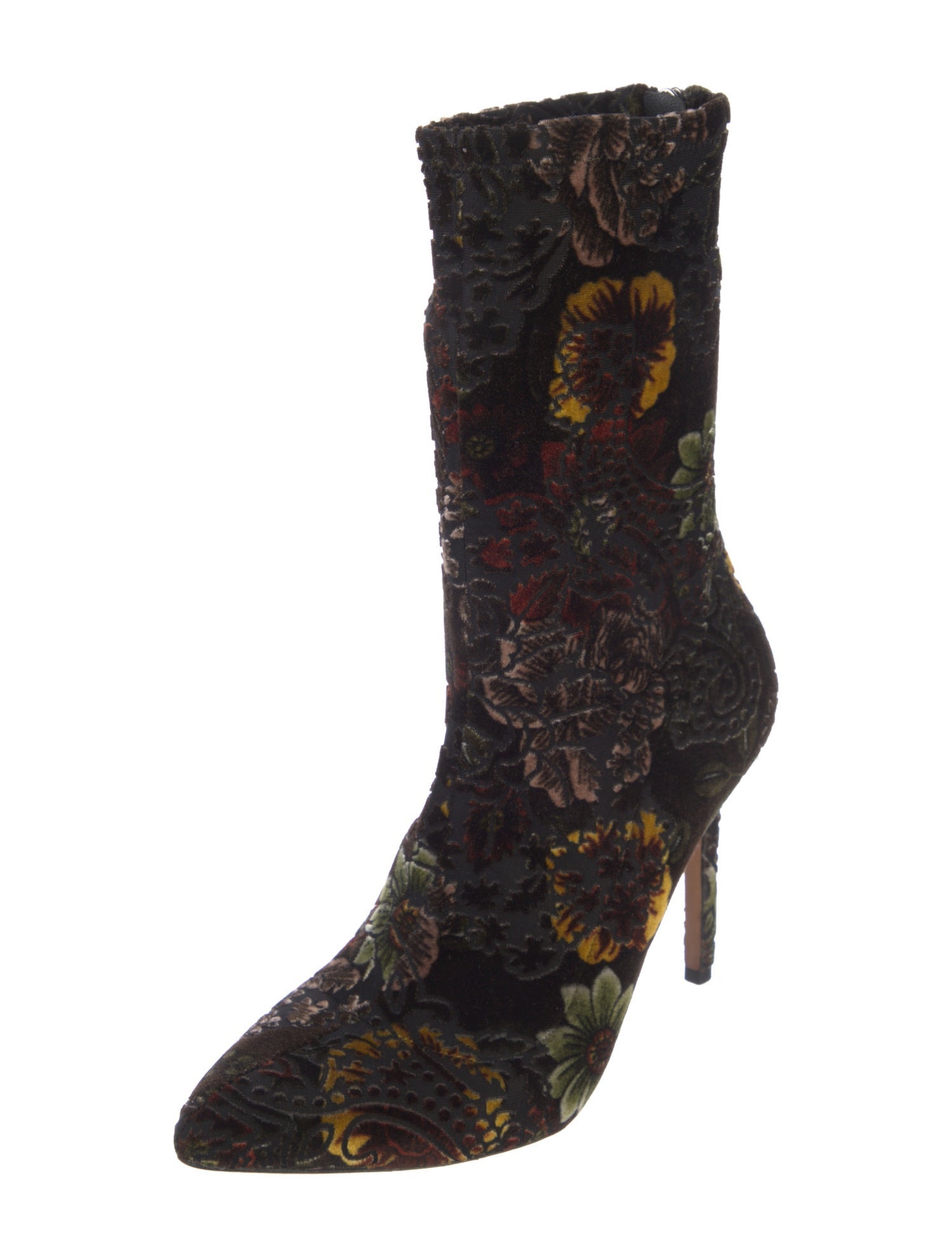 Badgley Mischka Velvet Floral Print Sock Boots