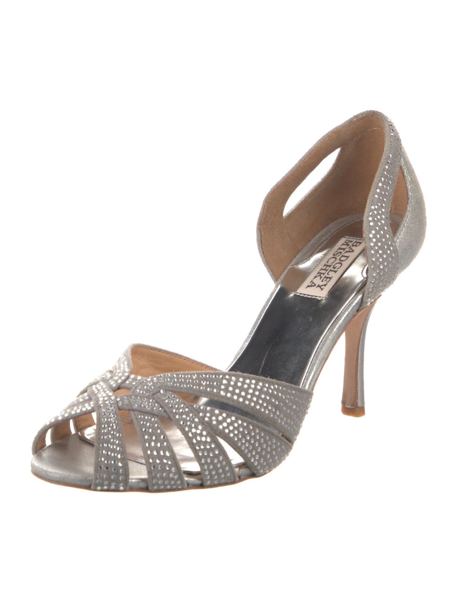 Badgley Mischka Leather Crystal Embellishments Slingback Sandals