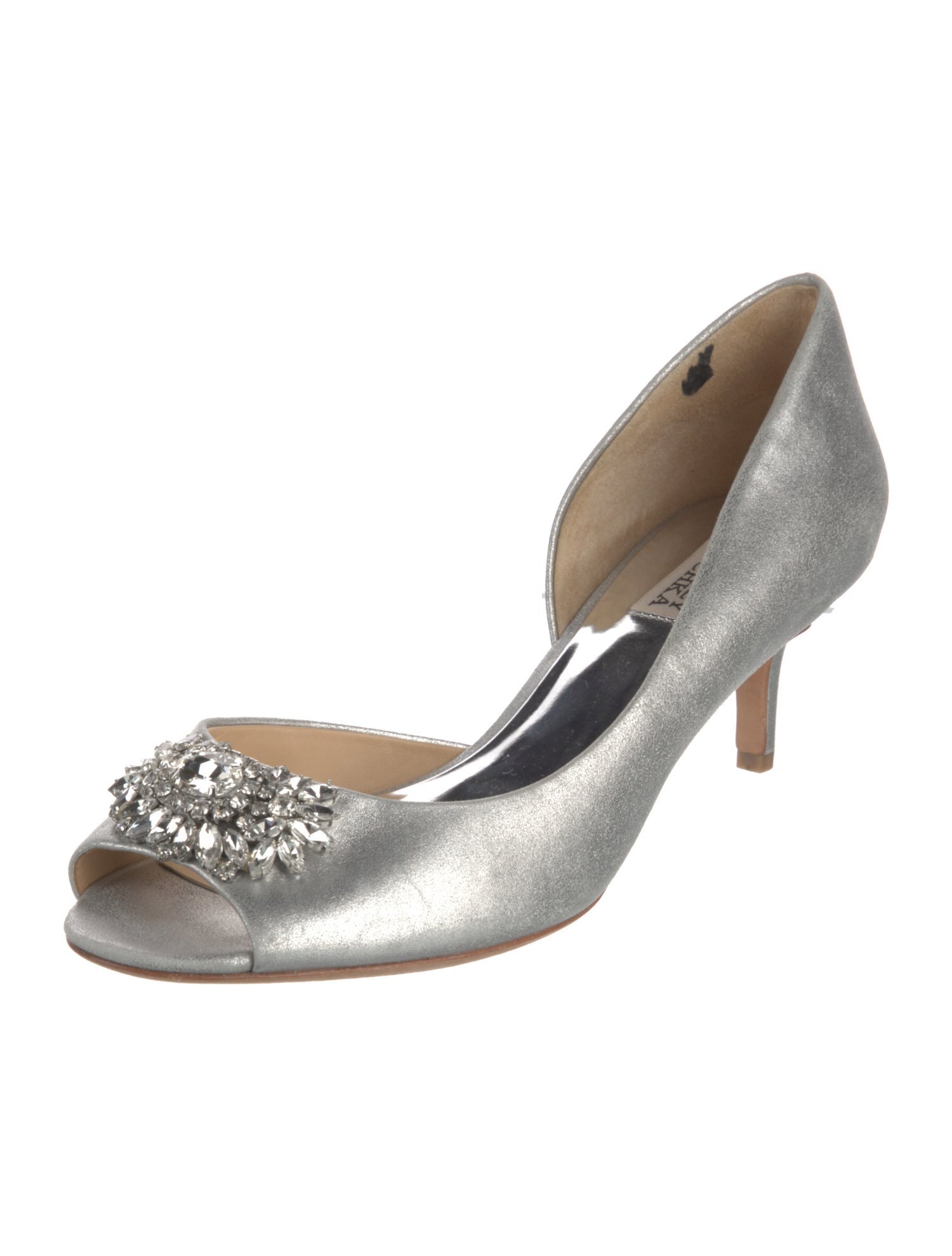 Badgley Mischka Satin Crystal Embellishments D'Orsay Pumps