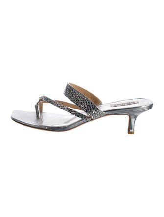 Badgley Mischka Leather Crystal Embellishments Slides