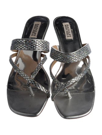 Badgley Mischka Leather Crystal Embellishments Slides
