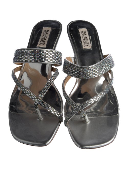 Badgley Mischka Leather Crystal Embellishments Slides