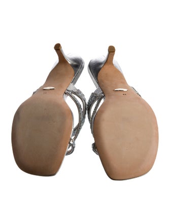 Badgley Mischka Leather Crystal Embellishments Slides