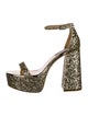 Badgley Mischka Glitter Leather Trim Embellishment Sandals