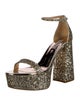 Badgley Mischka Glitter Leather Trim Embellishment Sandals