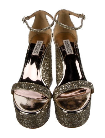 Badgley Mischka Glitter Leather Trim Embellishment Sandals