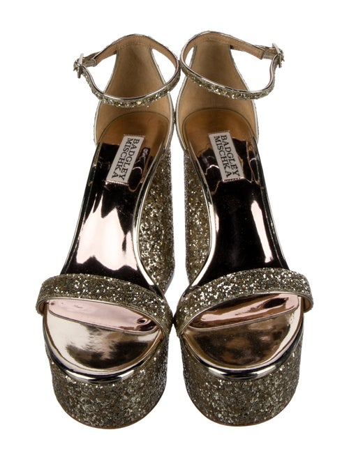 Badgley Mischka Glitter Leather Trim Embellishment Sandals