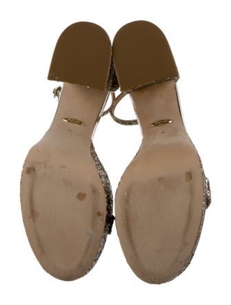 Badgley Mischka Glitter Leather Trim Embellishment Sandals