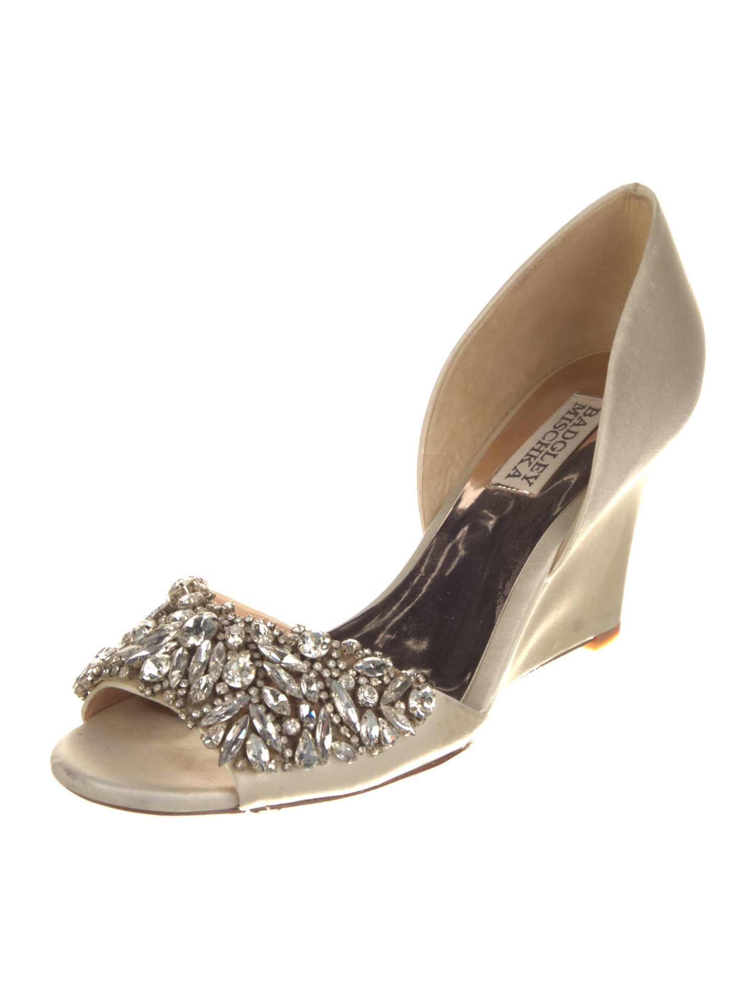Badgley Mischka Satin Crystal Embellishments Sandals