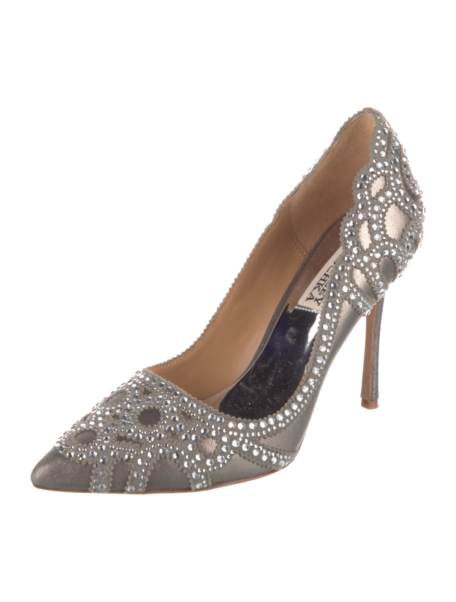 Badgley Mischka Satin Crystal Embellishments Pumps