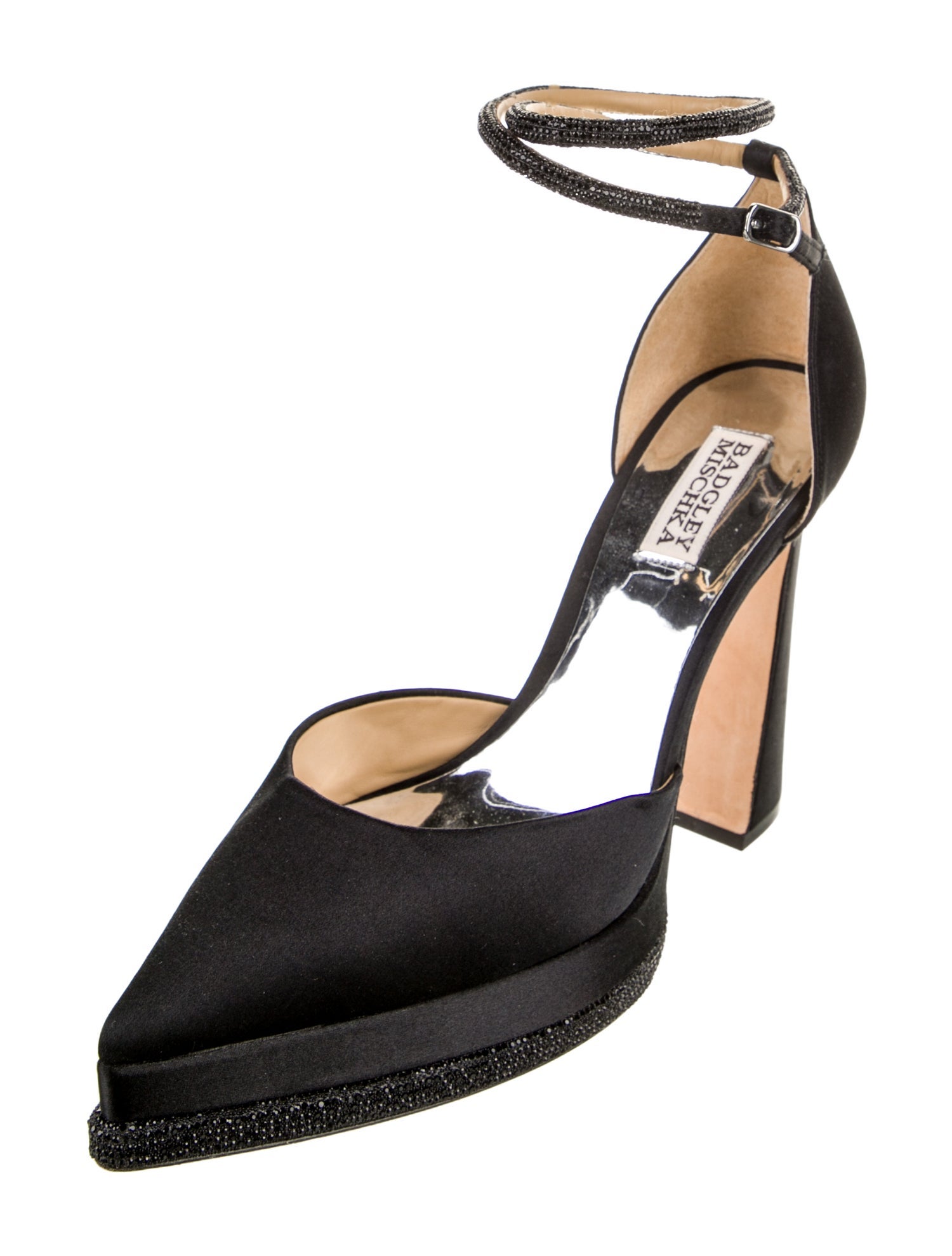 Badgley Mischka Satin Crystal Embellishments D'Orsay Pumps