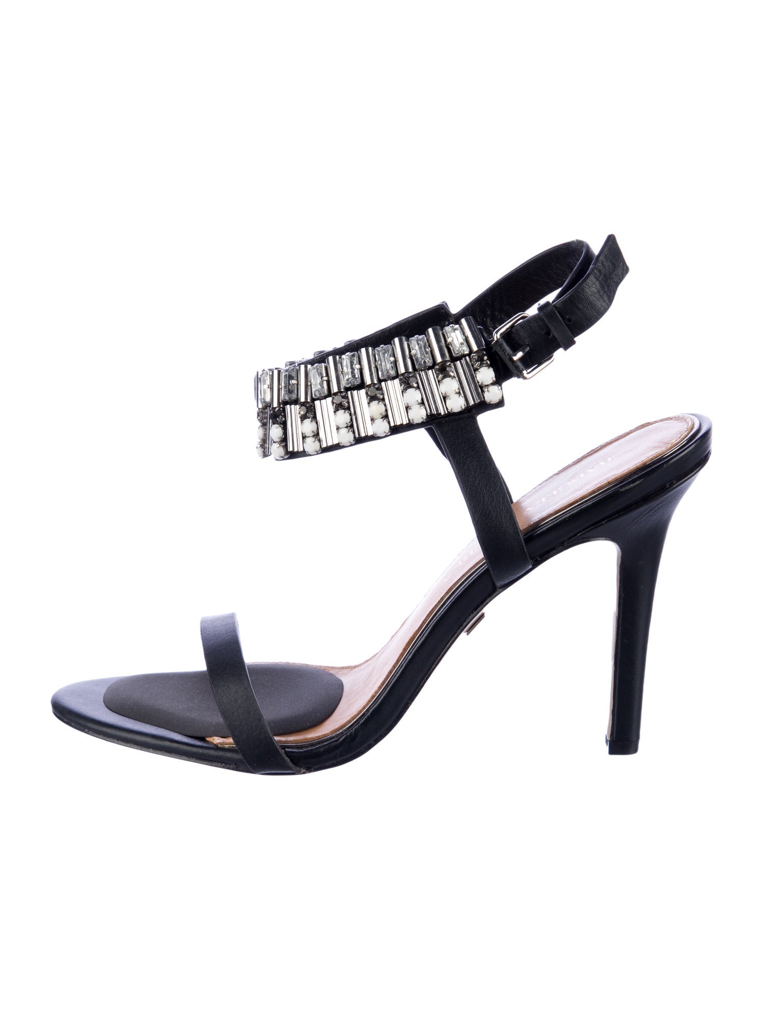 Badgley Mischka Leather Crystal Embellishments Slingback Sandals