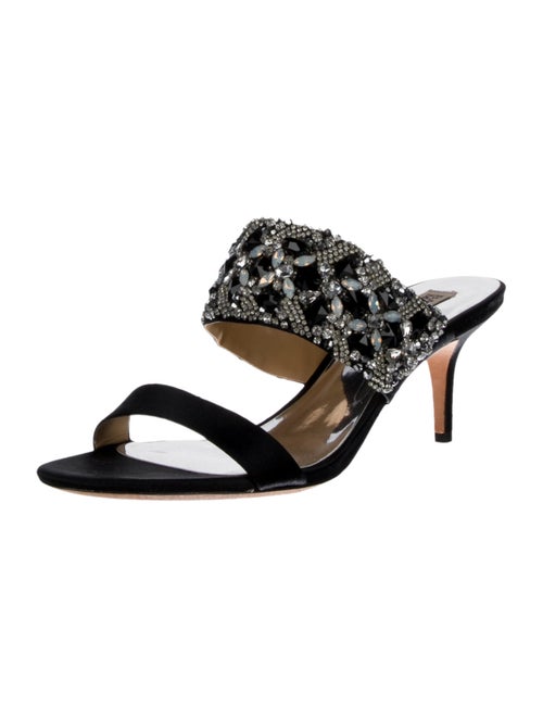 Badgley Mischka Satin Crystal Embellishments Slides