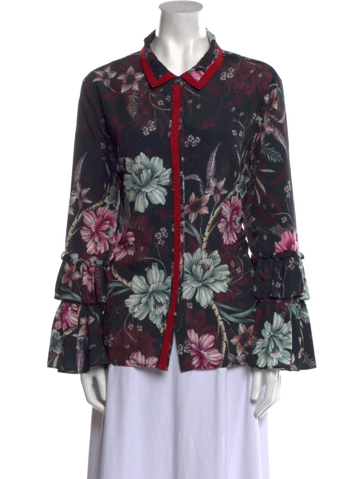 Badgley Mischka Floral Print Long Sleeve Blouse