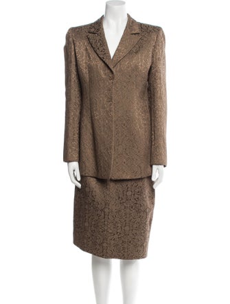 Badgley Mischka Printed Embroidered Accent Skirt Suit