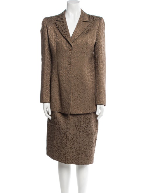 Badgley Mischka Printed Embroidered Accent Skirt Suit