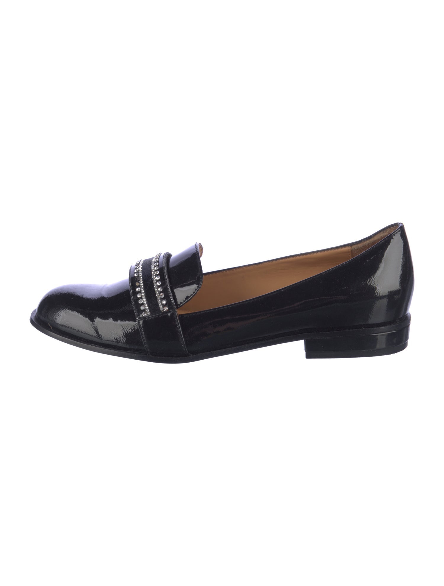 Badgley Mischka Patent Leather Crystal Embellishments Loafers