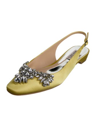 Badgley Mischka Satin Crystal Embellishments Slingback Flats