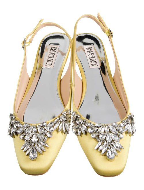 Badgley Mischka Satin Crystal Embellishments Slingback Flats