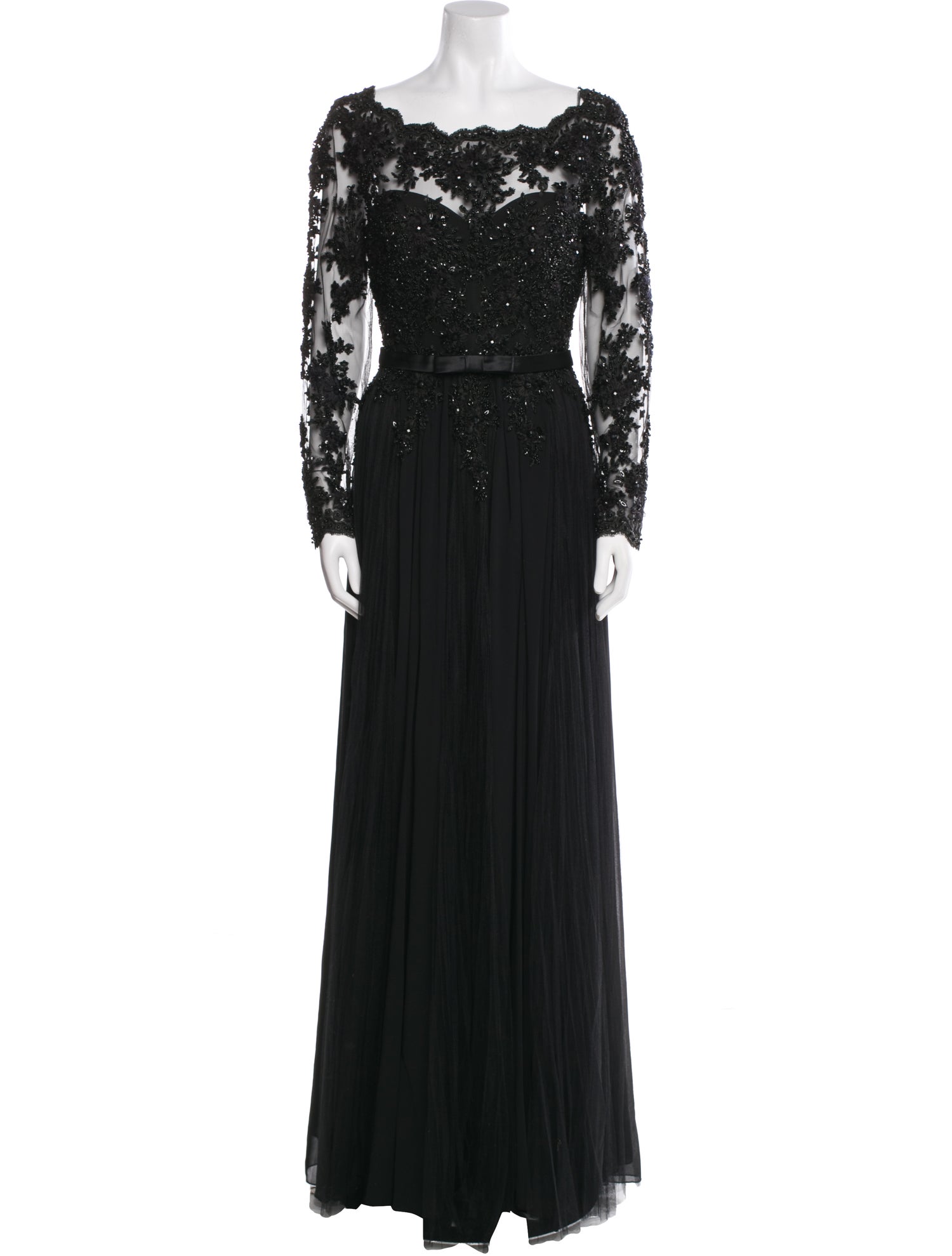 Badgley Mischka Bateau Neckline Long Dress