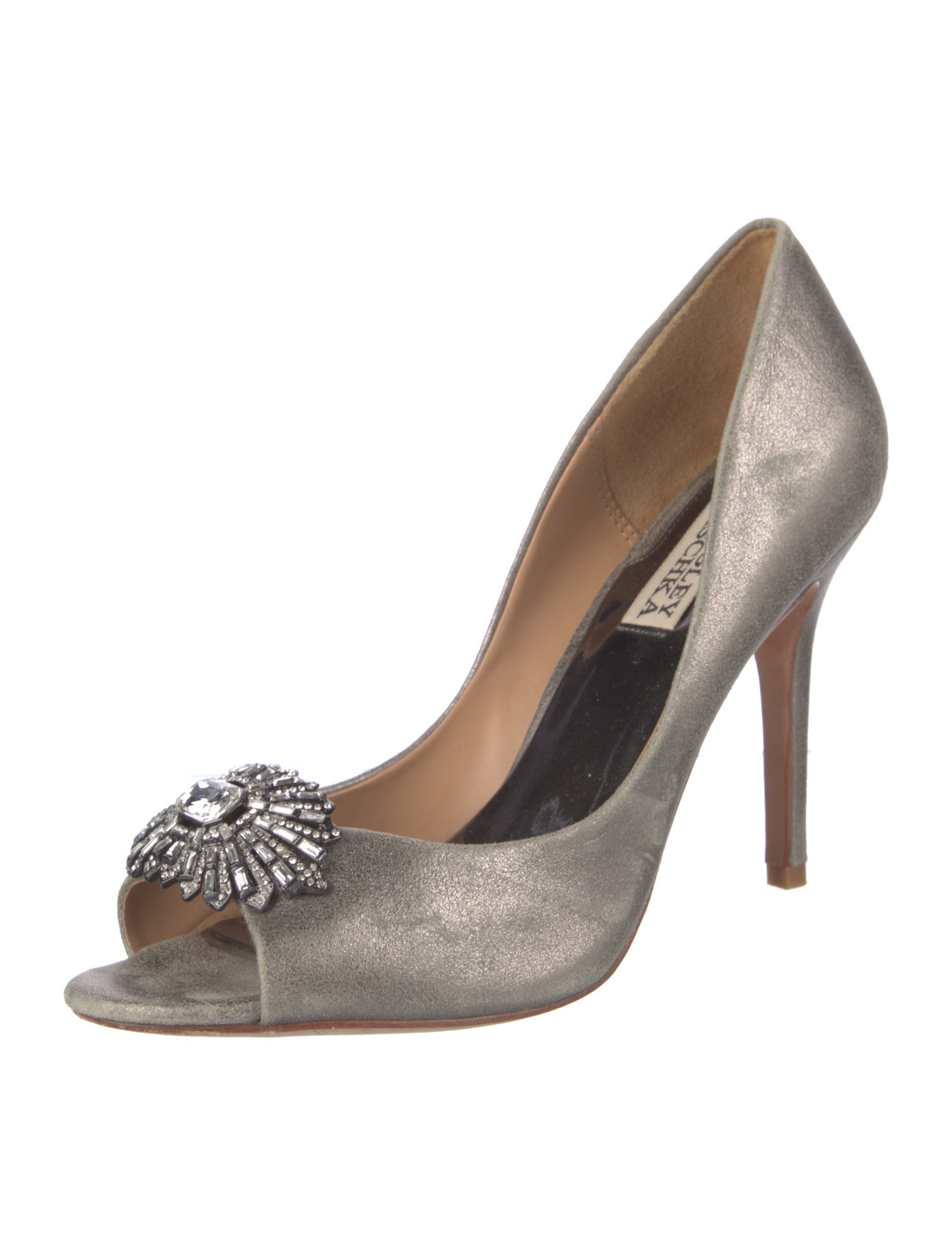 Badgley Mischka Leather Crystal Embellishments Slingback Sandals
