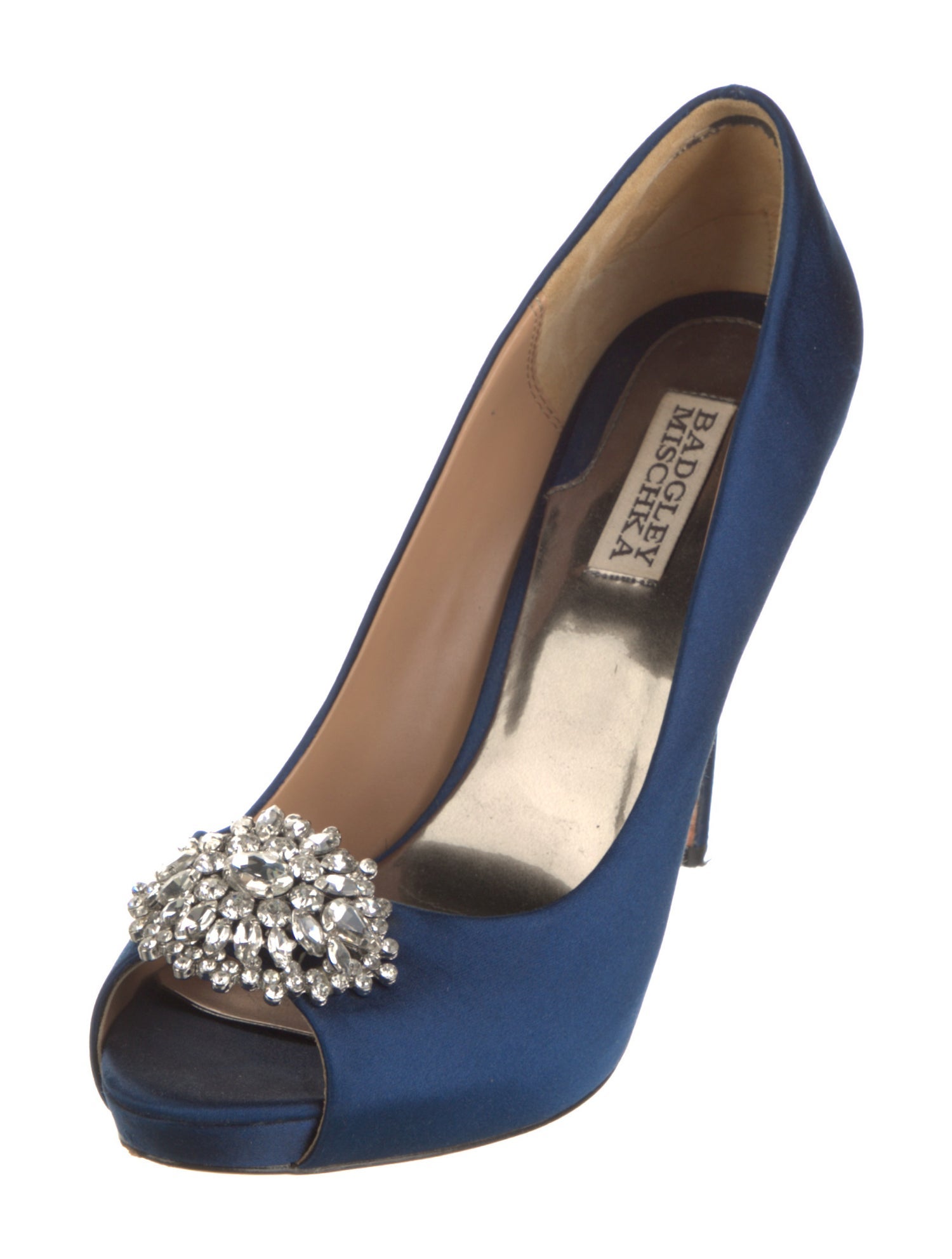 Badgley Mischka Satin Crystal Embellishments Pumps