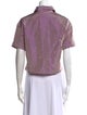 Badgley Mischka Silk Short Sleeve Button-Up Top