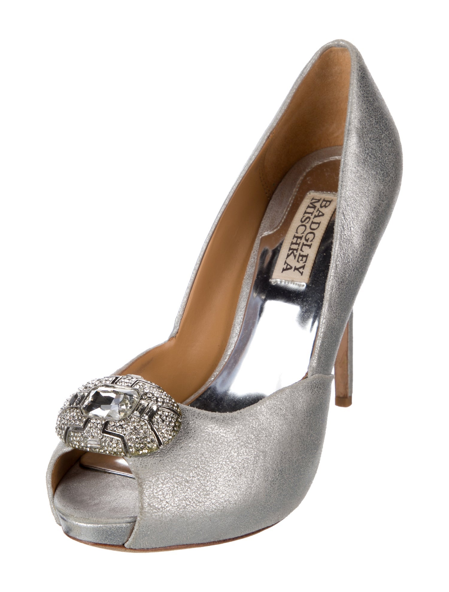Badgley Mischka Leather Crystal Embellishments Pumps
