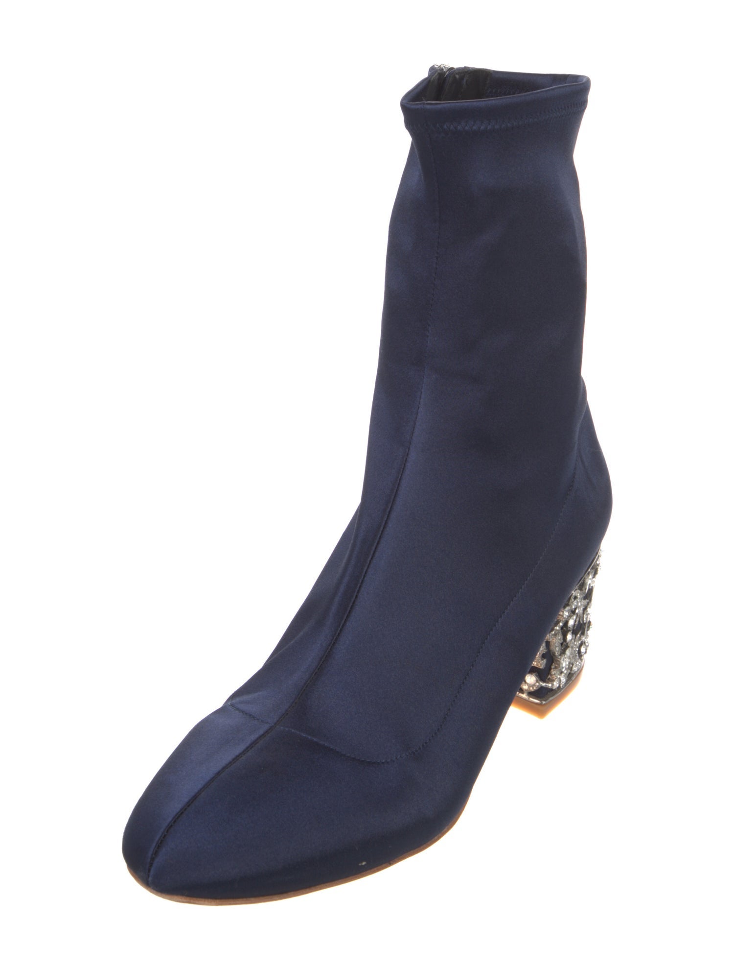 Badgley Mischka Satin Crystal Embellishments Sock Boots