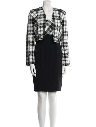 Badgley Mischka Plaid Print Embroidered Accent Dress Set
